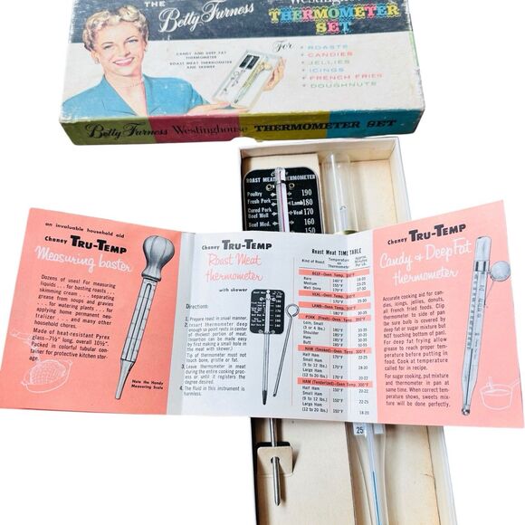 VTG 50s MCM Betty Furness Westinghouse Candy & Cooking Thermometer Set Box NOS - Picture 6 of 8